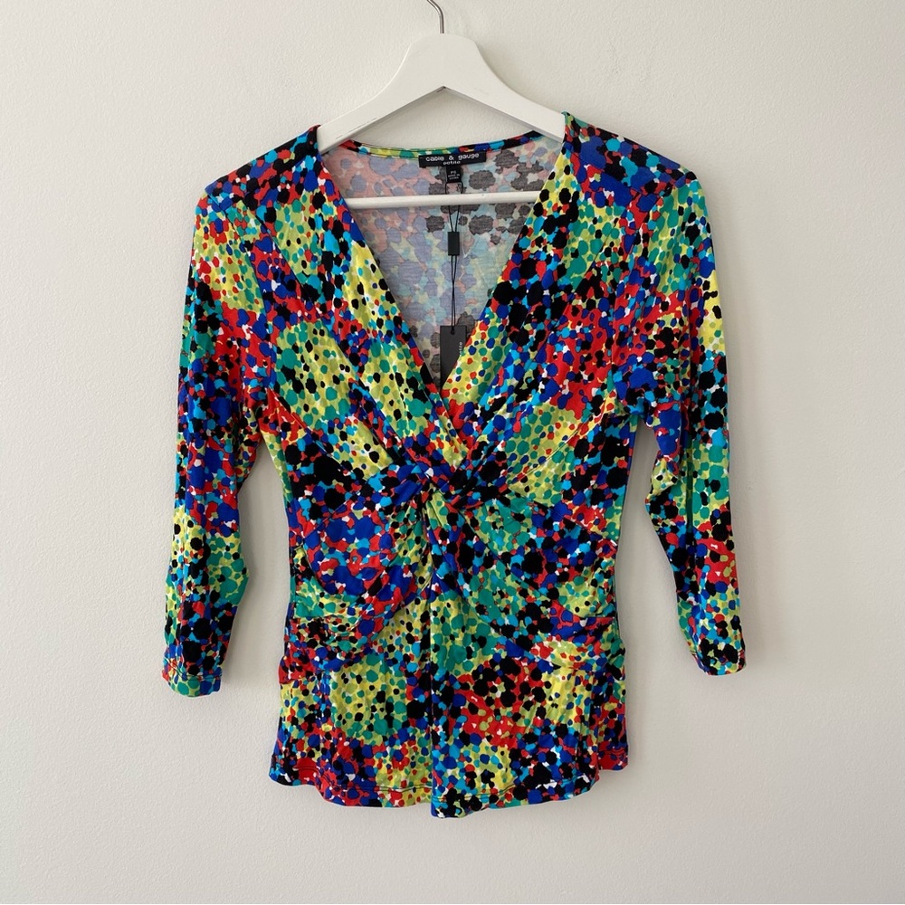 Cable & Gauge Women’s Deep V-neck 3/4 Sleeve Multi Color Top